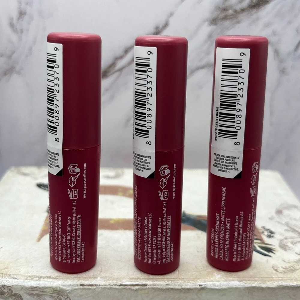 LOT 3 PCS NYX SMOOTH WHIP LIP CREAM ONSIE FUNSIE 0.13 fl oz EACH NEW & SEALED